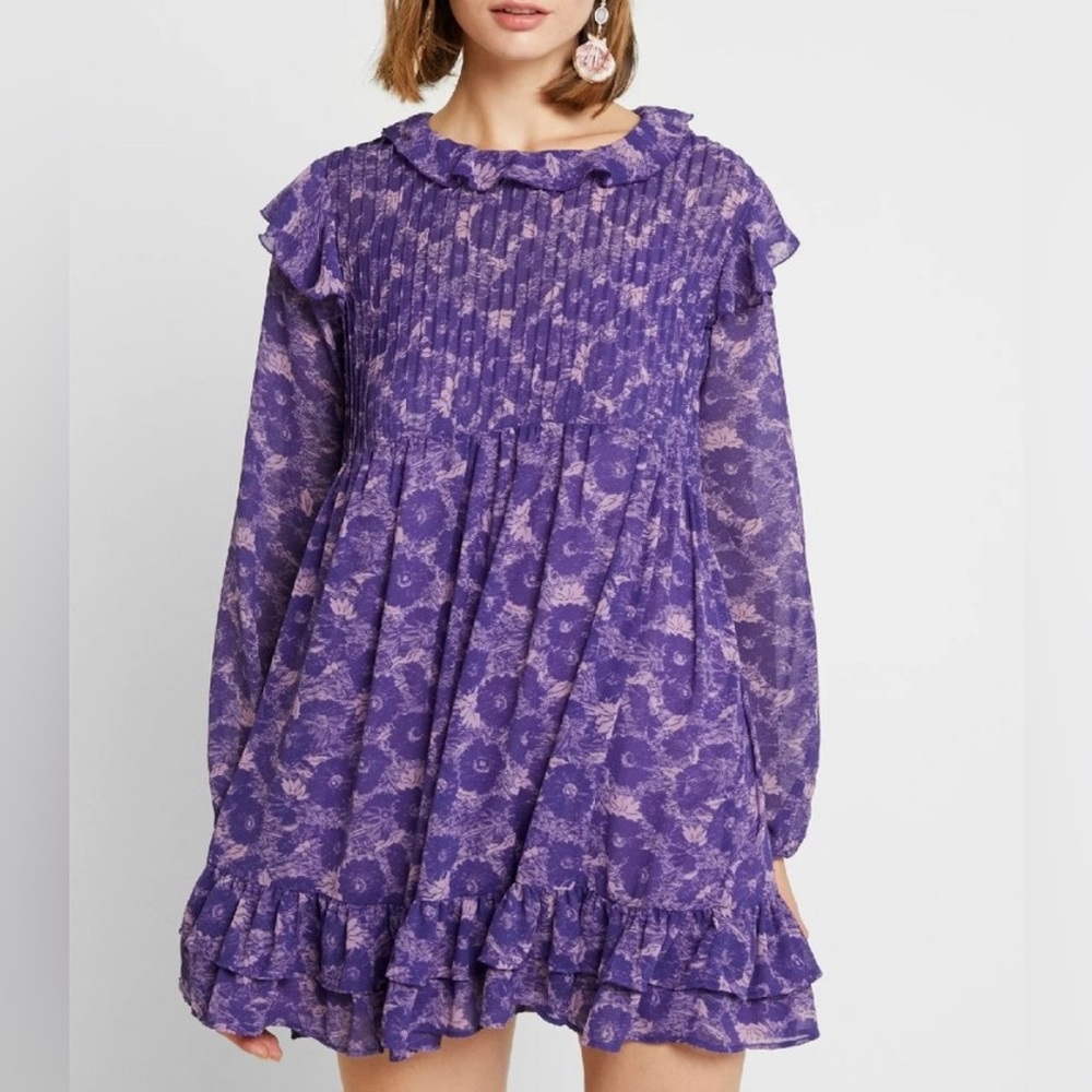 Free People Womens These Dreams Floral Ruffled Mini Dress